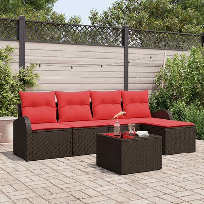 Set di divani con cuscino 6 pcs Marrone e Rosso polyrattan | homemem39