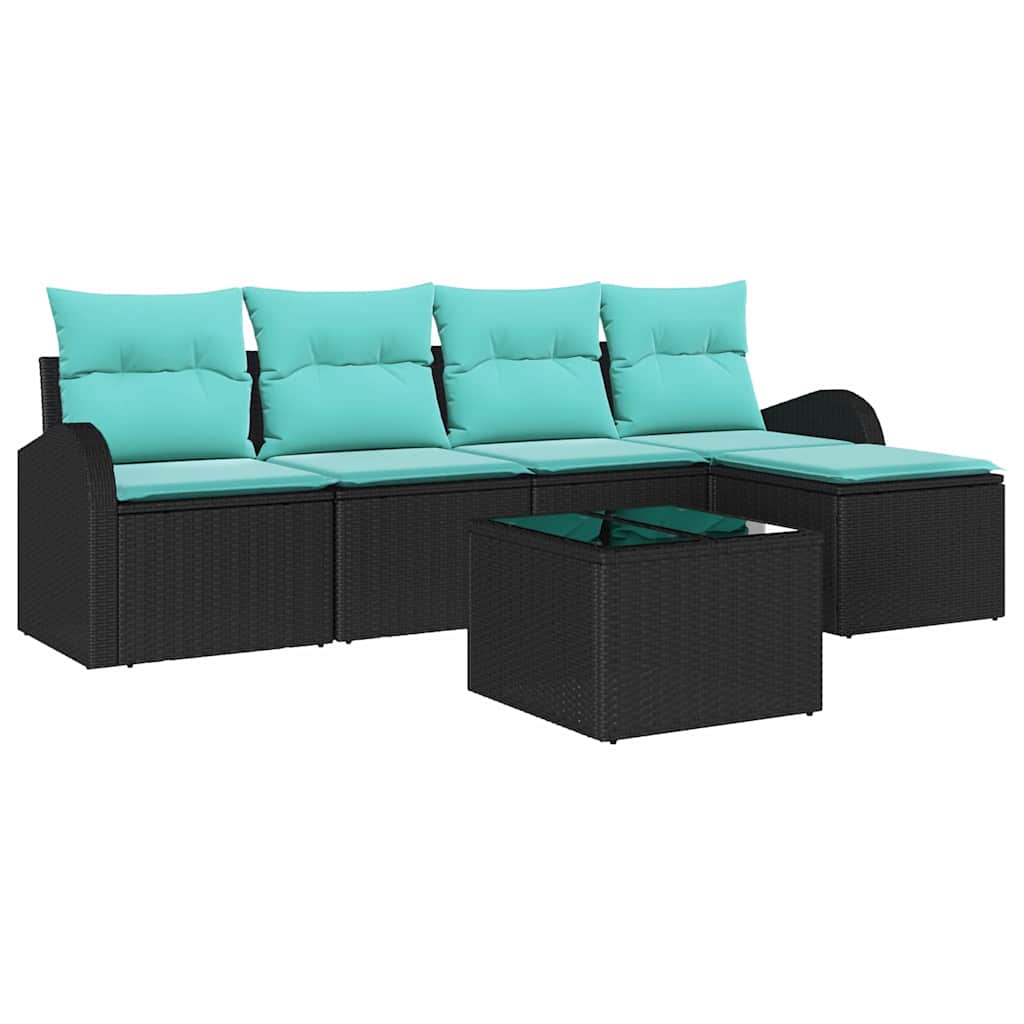 Set di divani con cuscino 6 pcs Nero e Turchese polyrattan