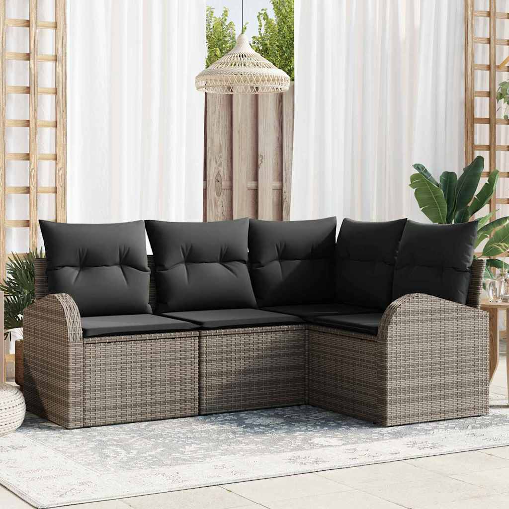 Set Divano da Giardino con cuscino 4 pcs Grigio polyrattan