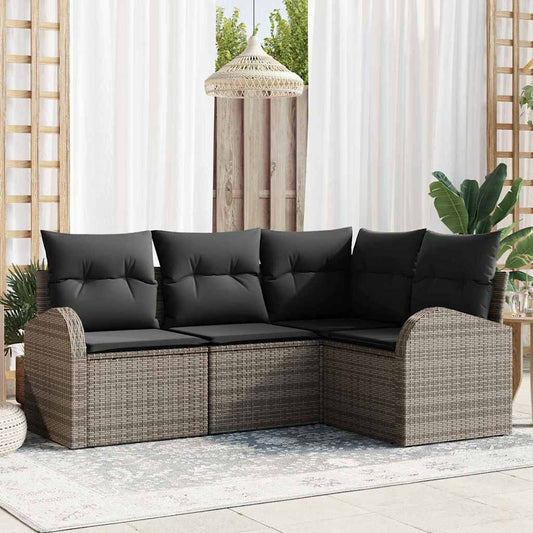 Set Divano da Giardino con cuscino 4 pcs Grigio polyrattan