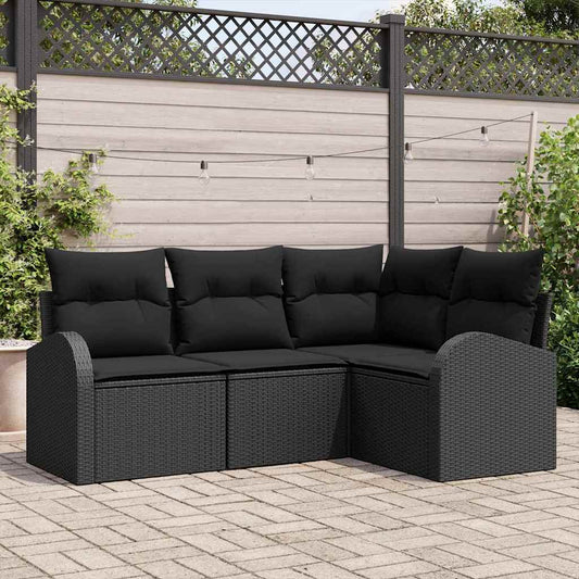 Set Divano da Giardino con cuscino 4 pcs Nero polyrattan | homemem39