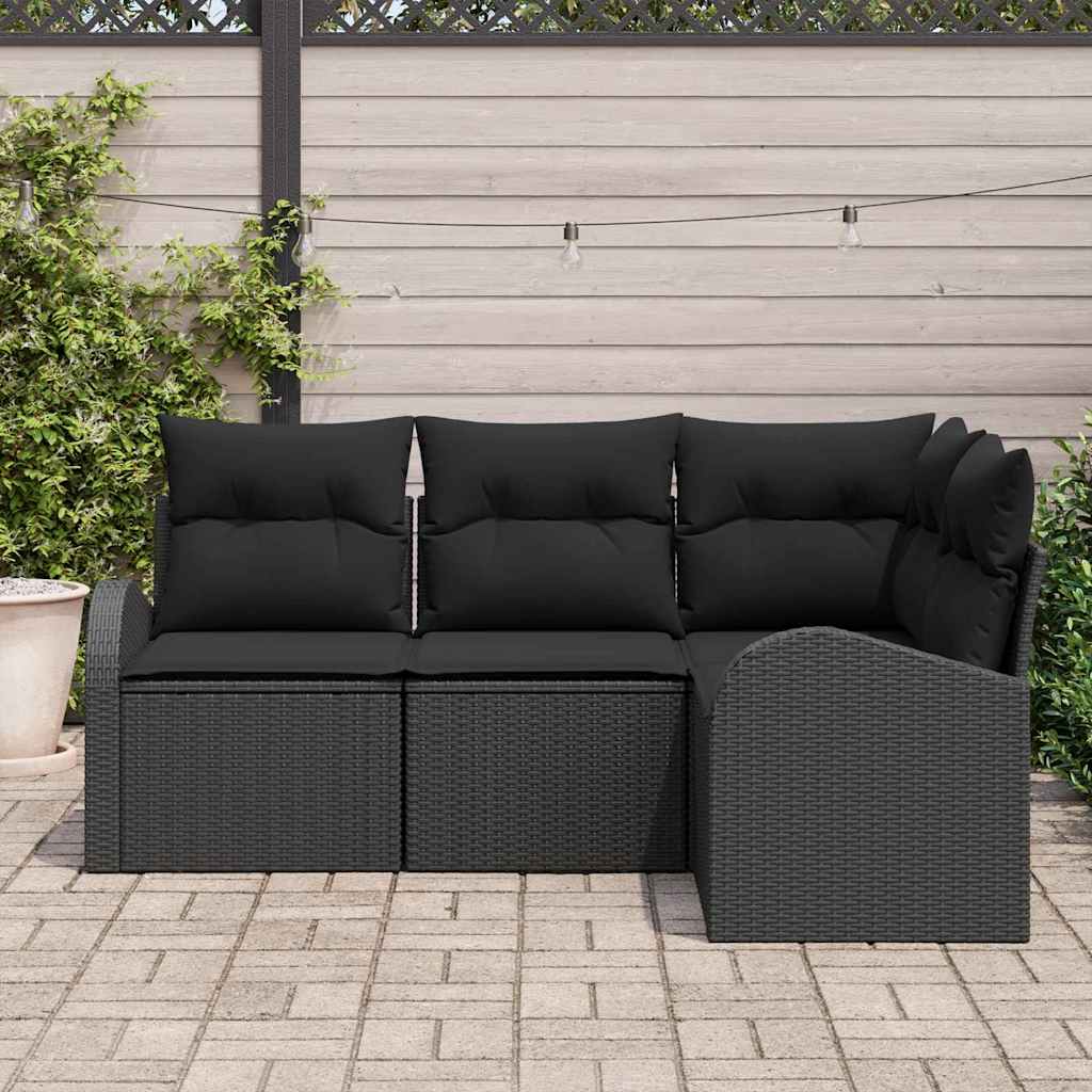 Set Divano da Giardino con cuscino 4 pcs Nero polyrattan | homemem39