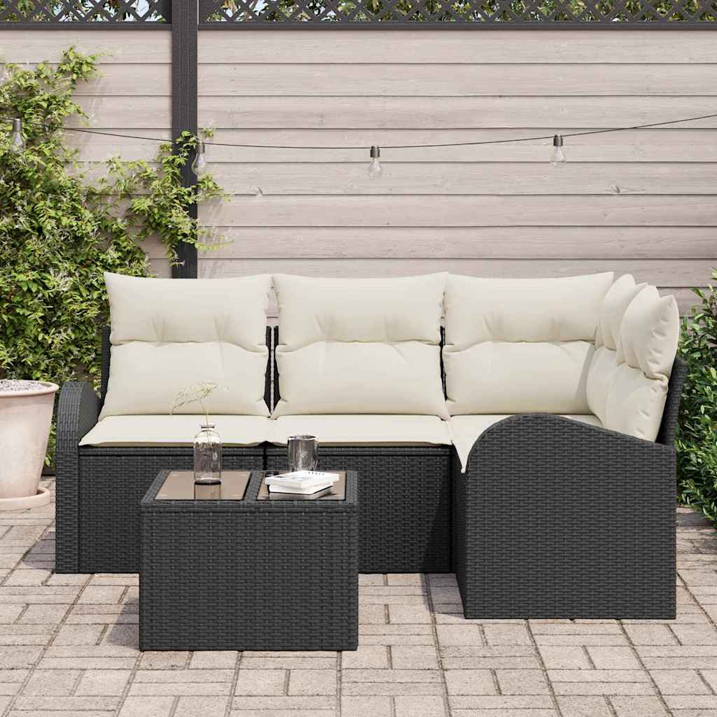Set Divano da Giardino 5 pcs Nero e Bianco polyrattan | homemem39