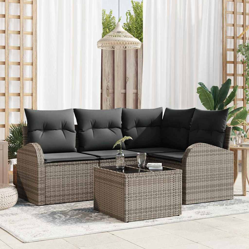 Set Divano da Giardino con cuscino 5 pcs Grigio polyrattan