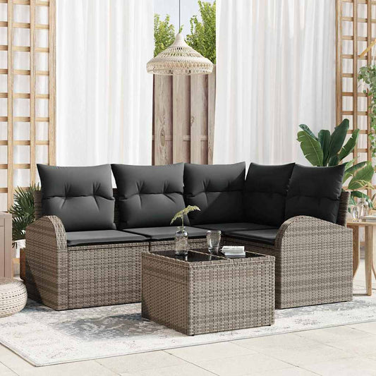 Set Divano da Giardino con cuscino 5 pcs Grigio polyrattan