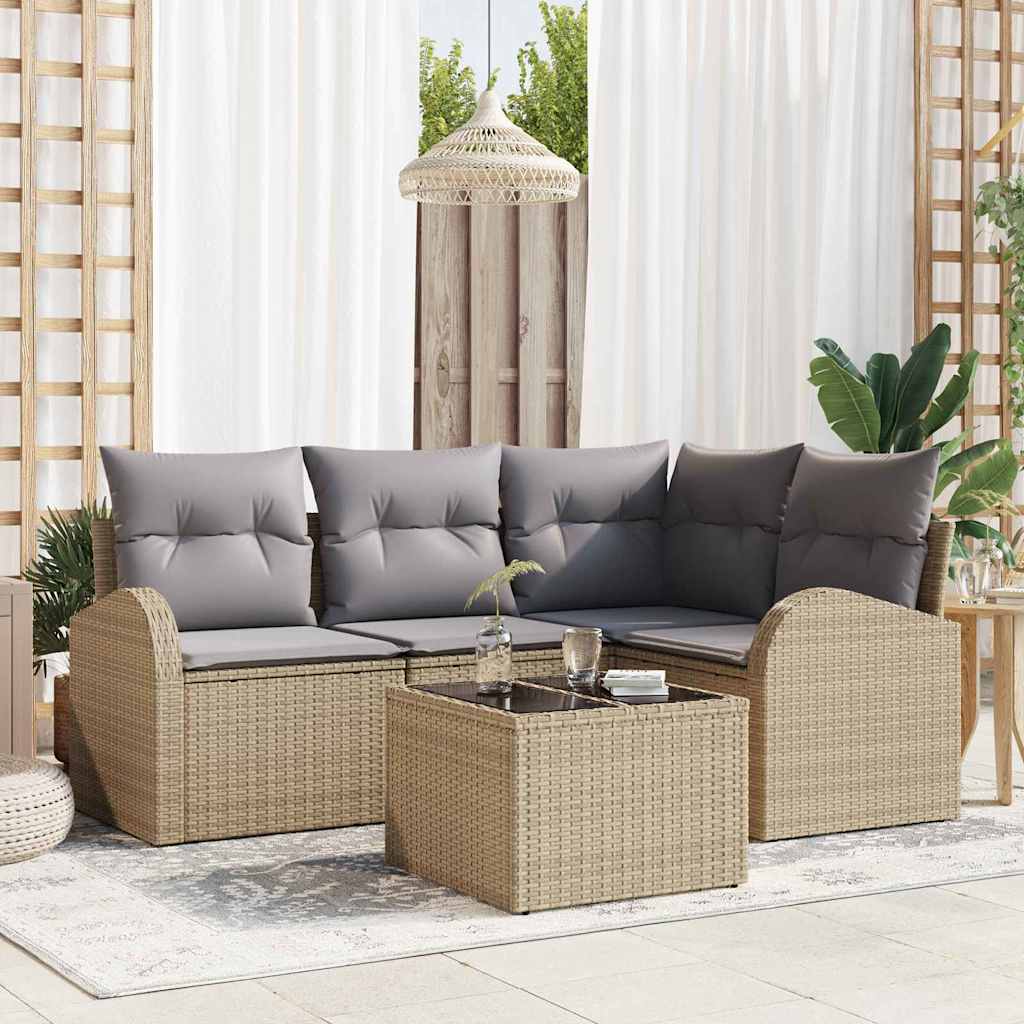 Set Divano da Giardino 5 pcs Beige e grigio chiaro polyrattan | homemem39
