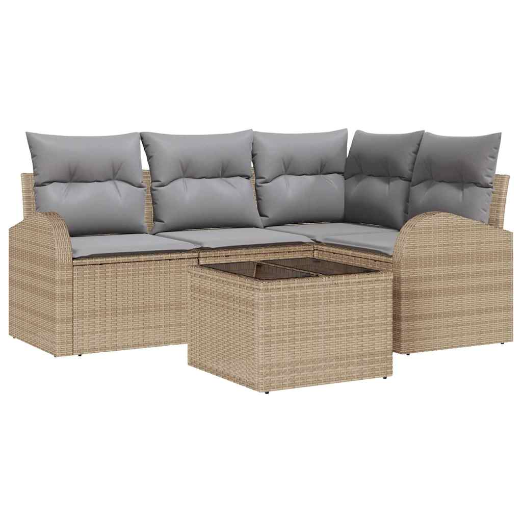 Set Divano da Giardino 5 pcs Beige e grigio chiaro polyrattan | homemem39
