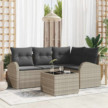 Set Divano da Giardino 5 pcs Grigio chiaro polyrattan