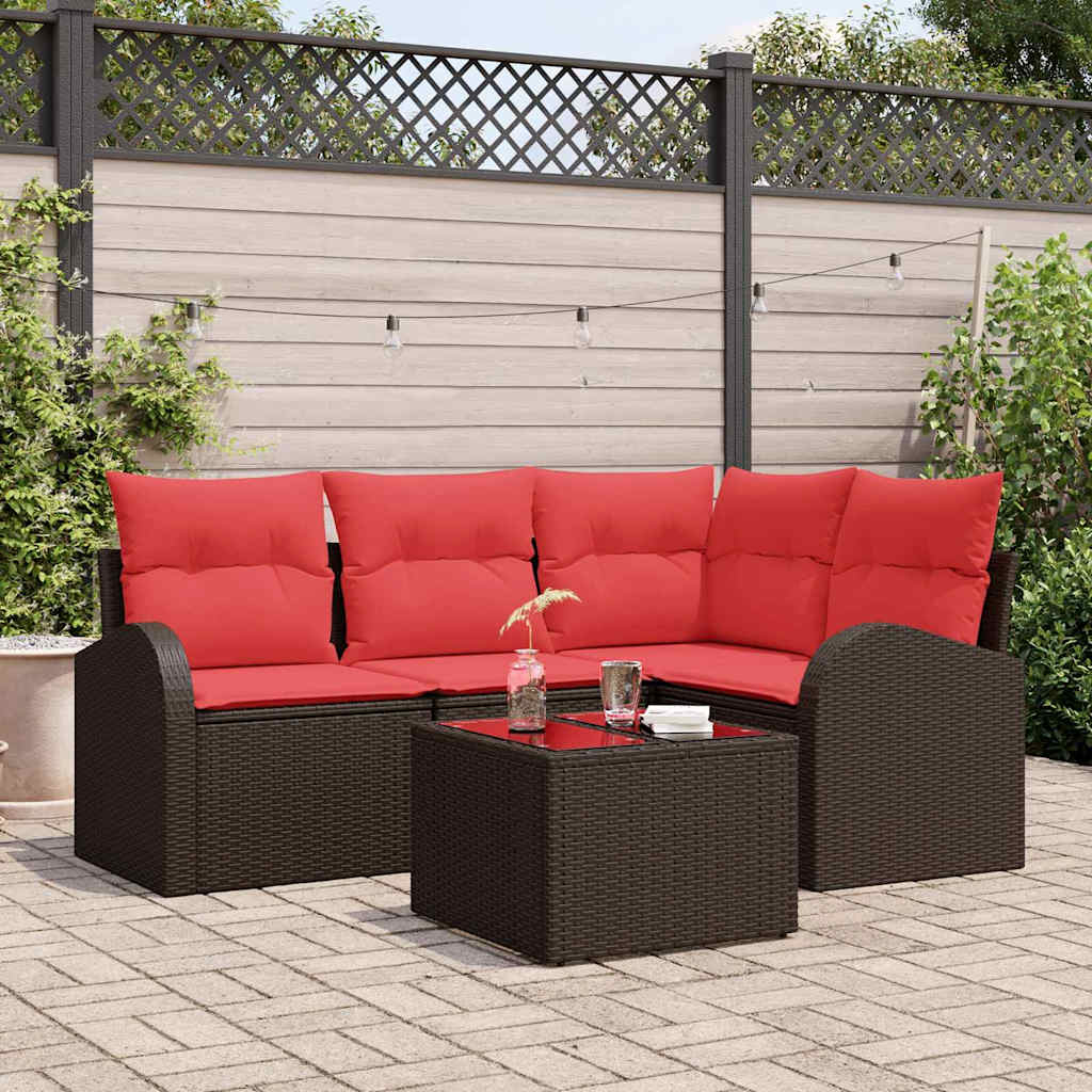Set Divano da Giardino 5 pcs Marrone e Rosso polyrattan | homemem39