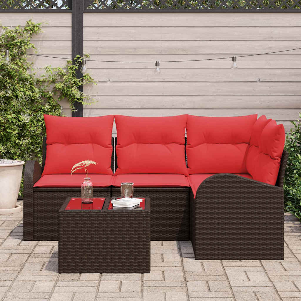 Set Divano da Giardino 5 pcs Marrone e Rosso polyrattan | homemem39