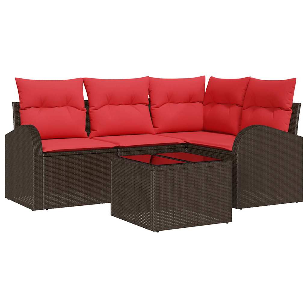 Set Divano da Giardino 5 pcs Marrone e Rosso polyrattan | homemem39