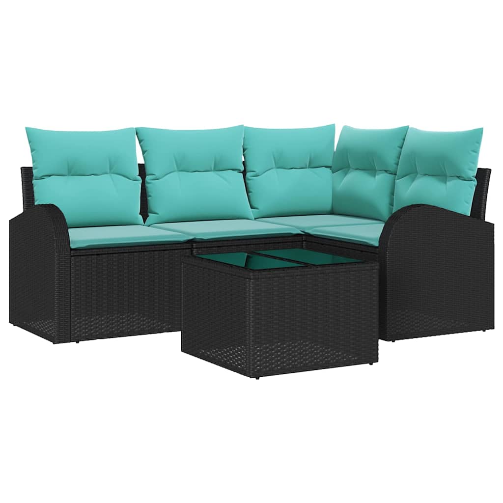 Set Divano da Giardino 5 pcs Nero e Turchese polyrattan | homemem39