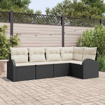 Set Divano da Giardino 5 pcs Nero e Bianco polyrattan | homemem39