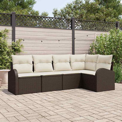 Set Divano da Giardino 5 pcs Marrone e bianco polyrattan | homemem39