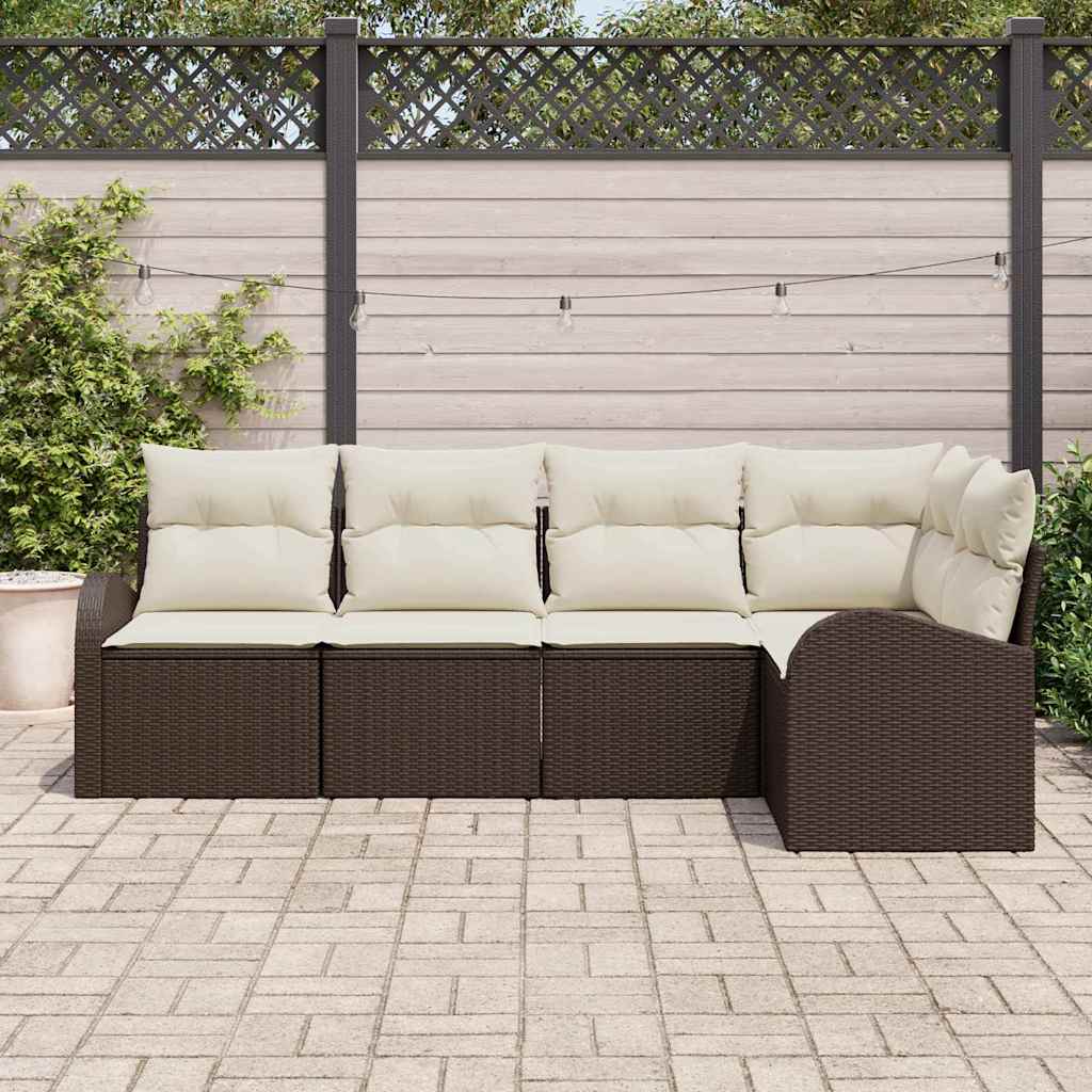 Set Divano da Giardino 5 pcs Marrone e bianco polyrattan | homemem39