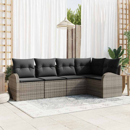 Set Divano da Giardino con cuscino 5 pcs Grigio polyrattan | homemem39