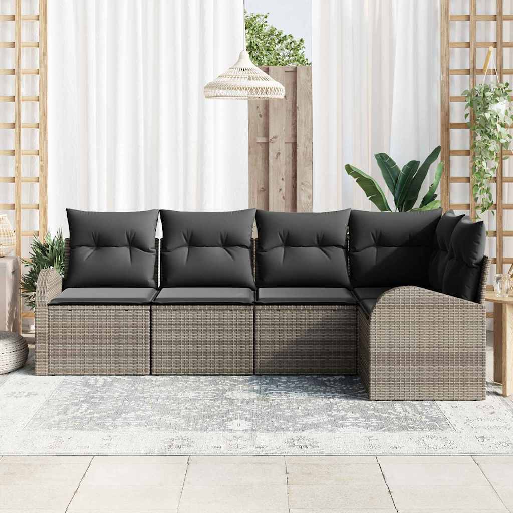 Set Divano da Giardino con cuscino 5 pcs Grigio polyrattan | homemem39