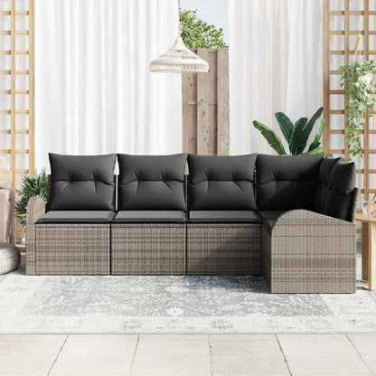 Set Divano da Giardino con cuscino 5 pcs Grigio polyrattan | homemem39