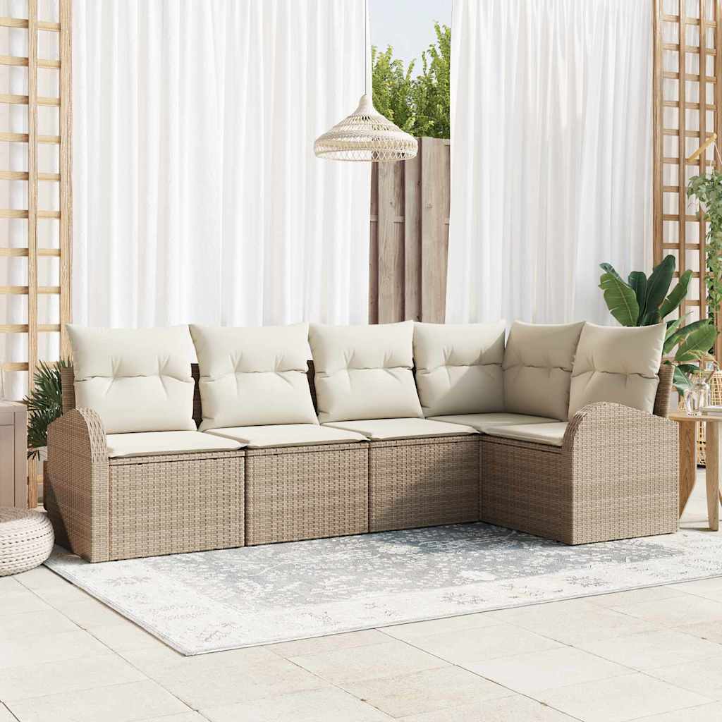 Set Divano da Giardino 5 pcs Beige e Bianco polyrattan | homemem39