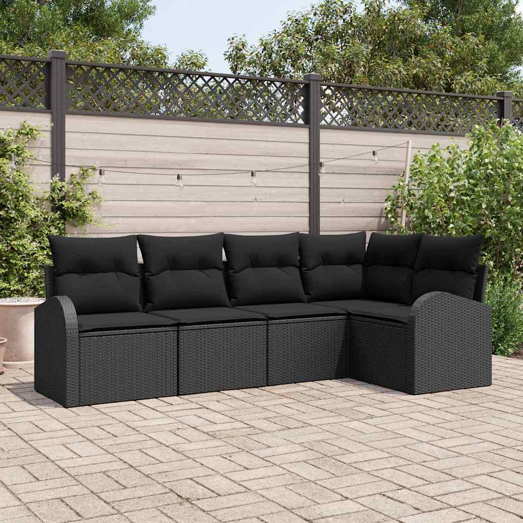 Set Divano da Giardino con cuscino 5 pcs Nero polyrattan | homemem39