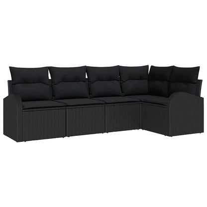 Set Divano da Giardino con cuscino 5 pcs Nero polyrattan | homemem39