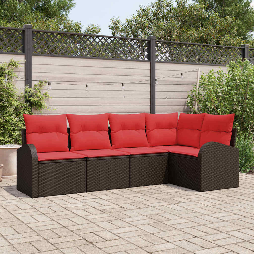 Set Divano da Giardino 5 pcs Marrone e Rosso polyrattan | homemem39