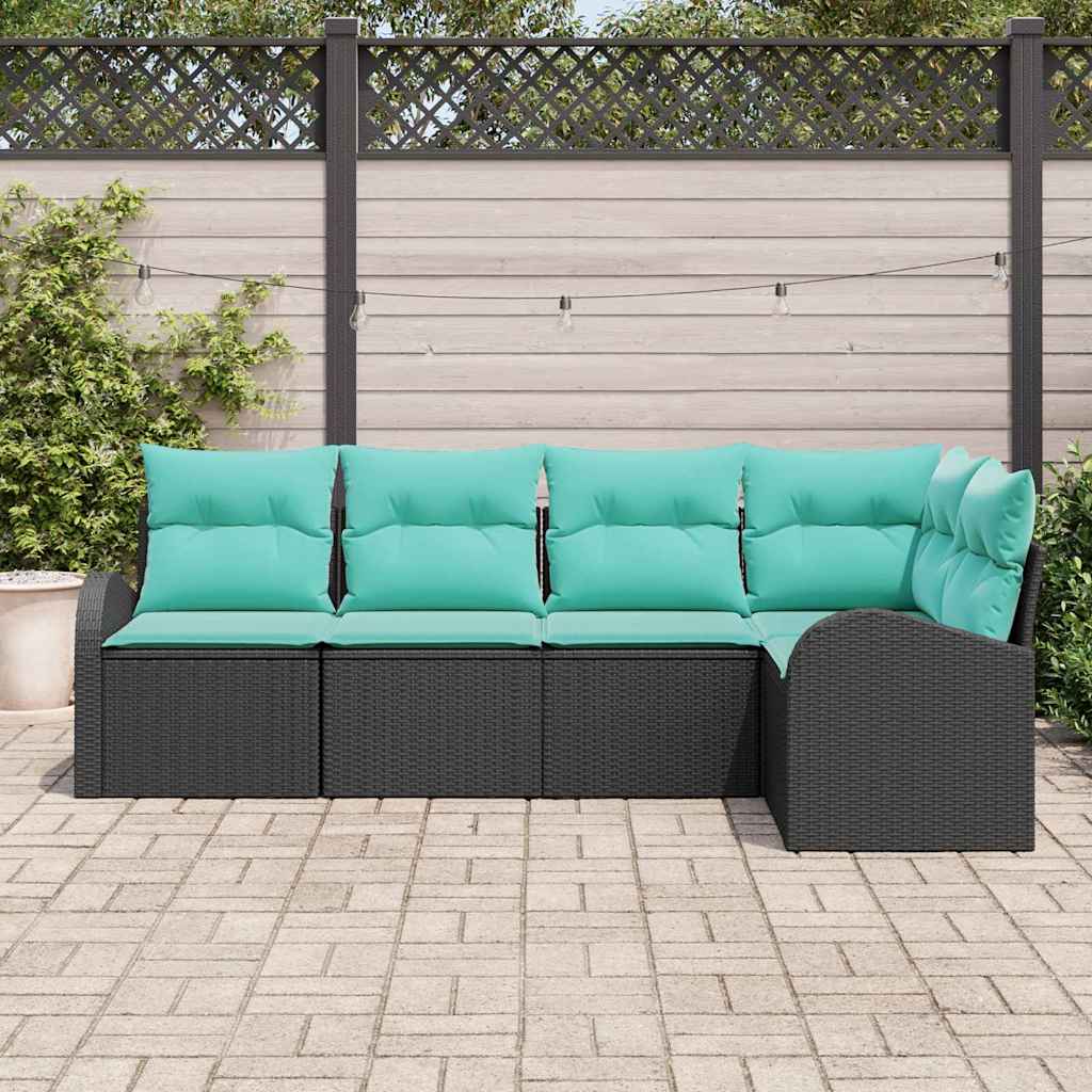 Set Divano da Giardino 5 pcs Nero e Turchese polyrattan | homemem39