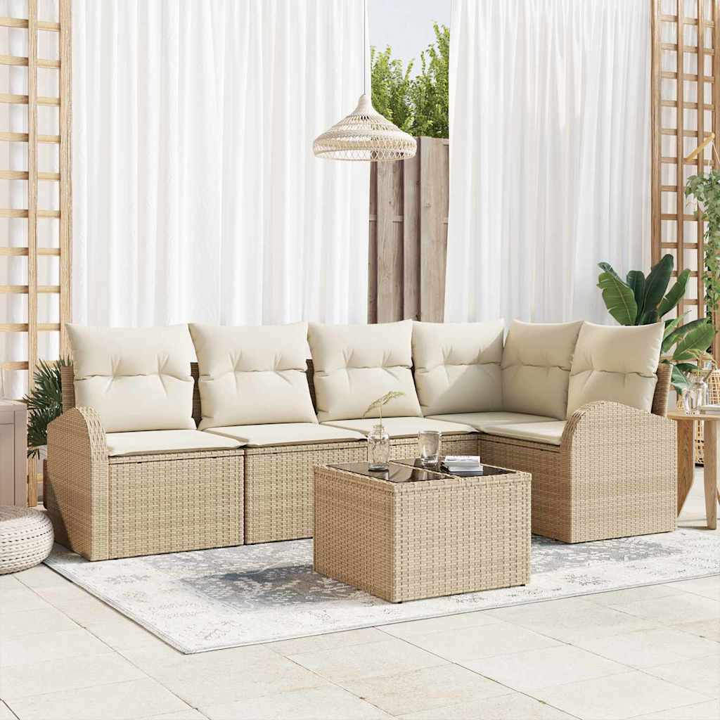 Set Divano da Giardino 6 pcs Beige e Bianco polyrattan | homemem39