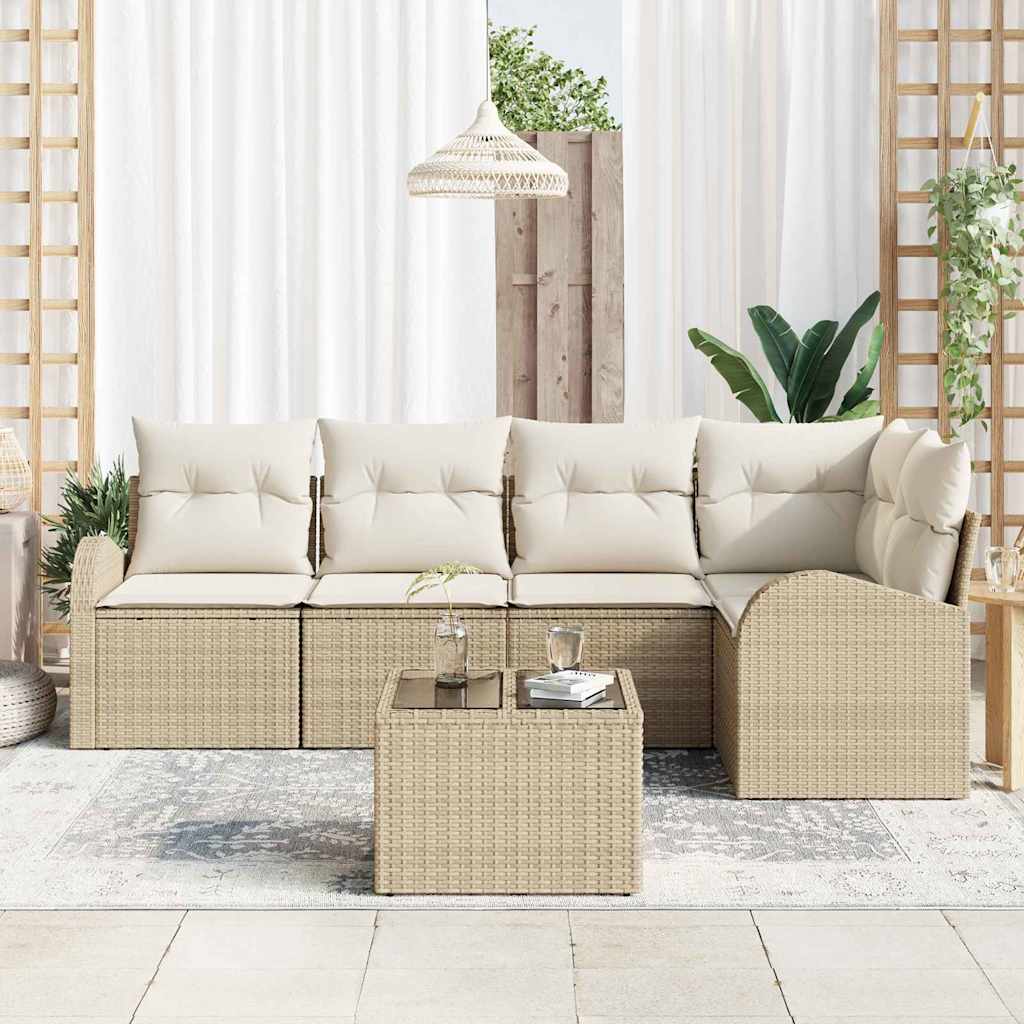 Set Divano da Giardino 6 pcs Beige e Bianco polyrattan | homemem39