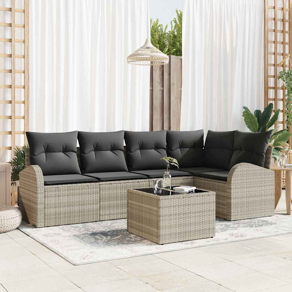 Set Divano da Giardino 6 pcs Grigio chiaro polyrattan | homemem39