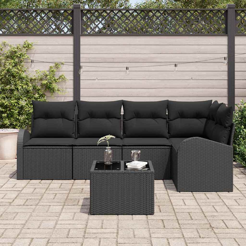 Set Divano da Giardino con cuscino 6 pcs Nero polyrattan | homemem39
