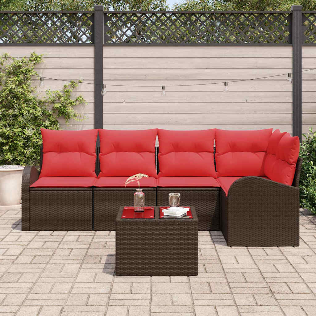 Set Divano da Giardino 6 pcs Marrone e Rosso polyrattan | homemem39