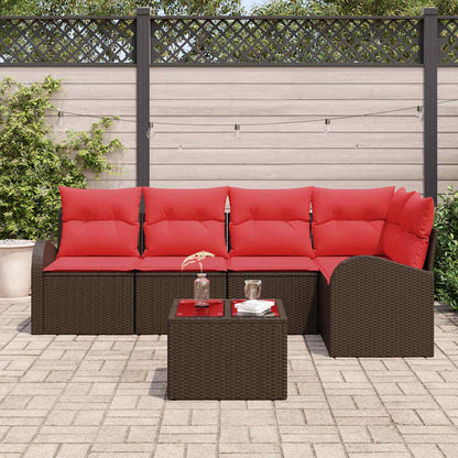 Set Divano da Giardino 6 pcs Marrone e Rosso polyrattan | homemem39