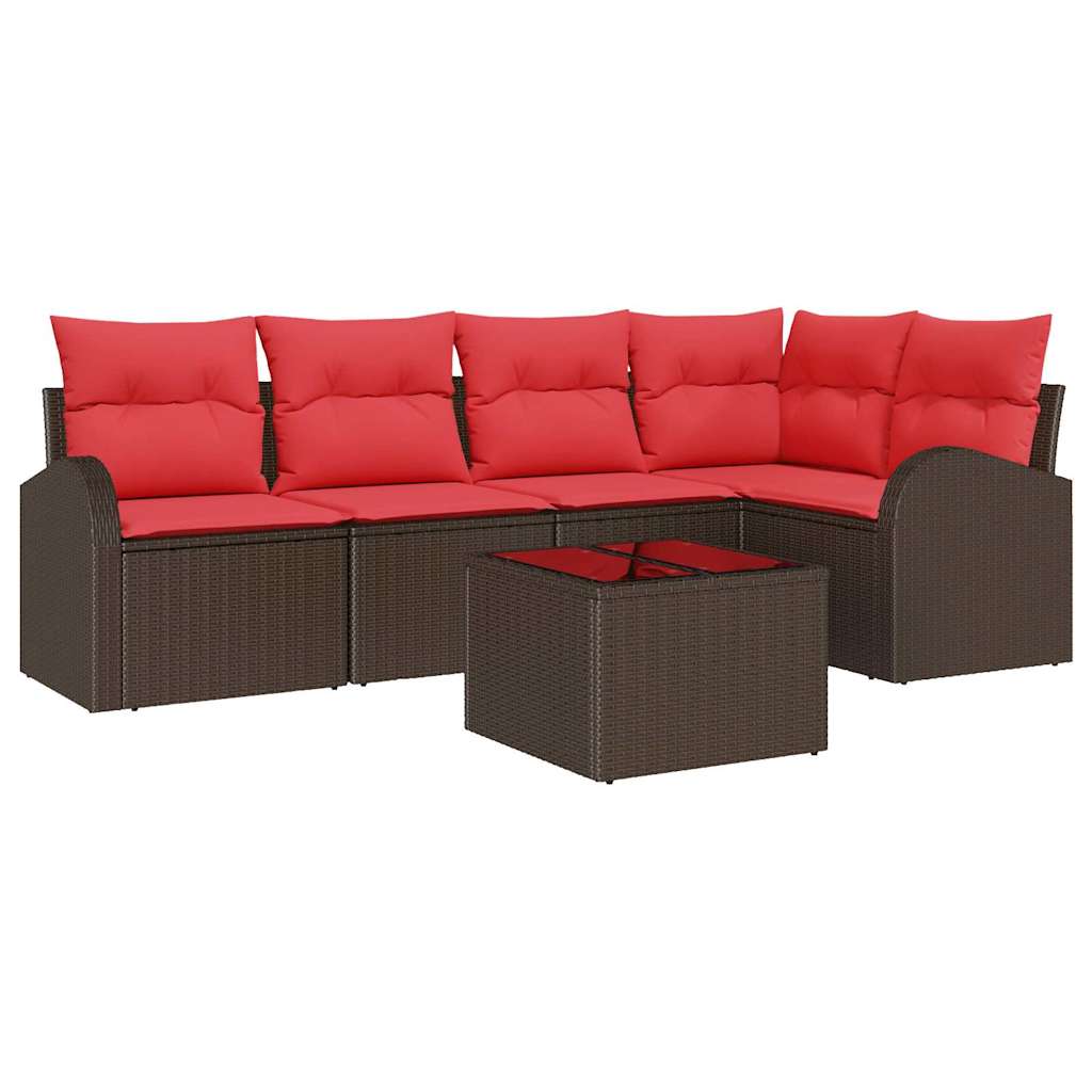 Set Divano da Giardino 6 pcs Marrone e Rosso polyrattan | homemem39