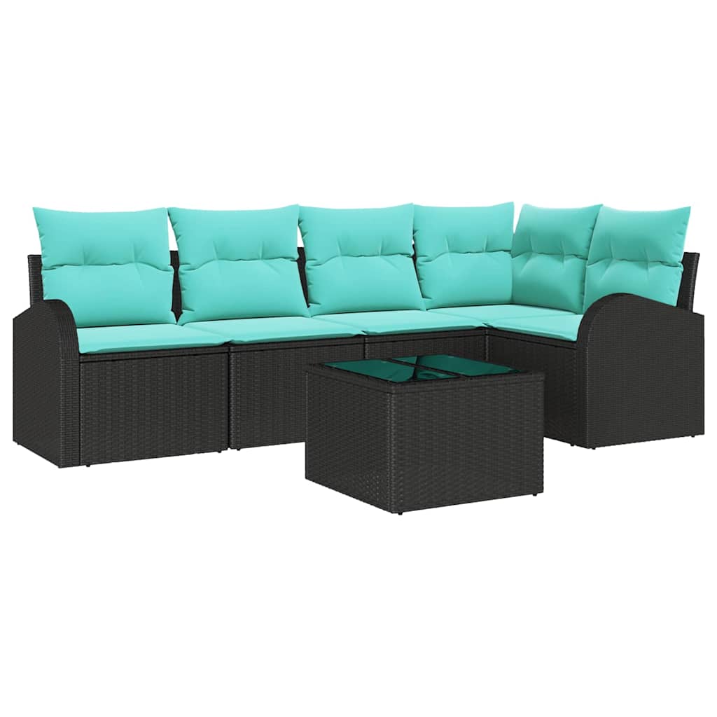 Set Divano da Giardino 6 pcs Nero e Turchese polyrattan | homemem39