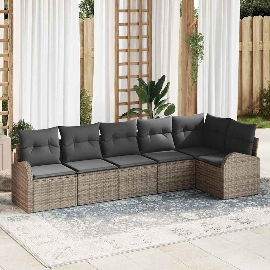 Set Divano da Giardino con cuscino 6 pcs Grigio polyrattan | homemem39