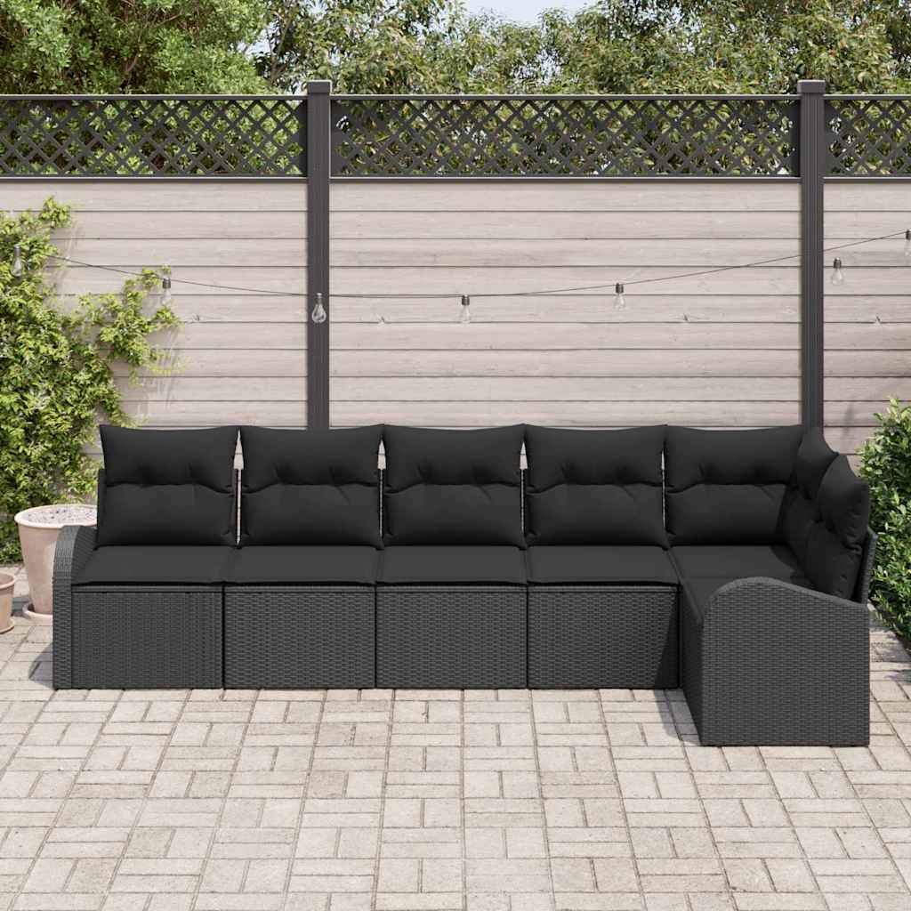 Set Divano da Giardino con cuscino 6 pcs Nero polyrattan | homemem39