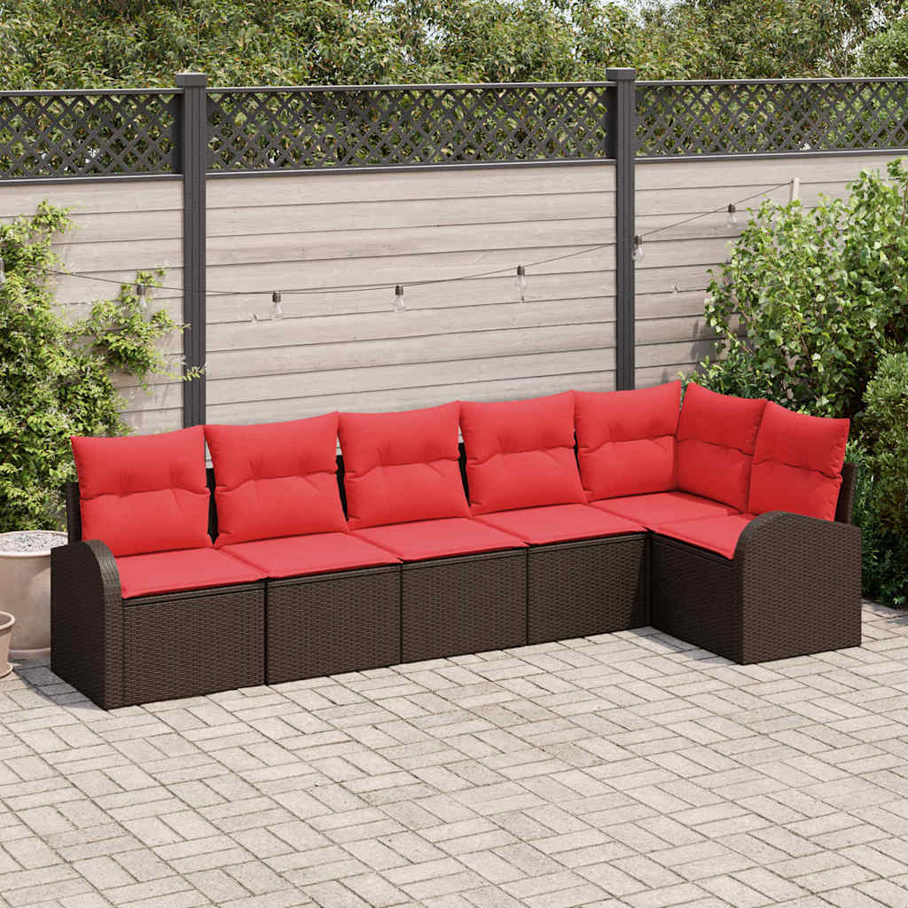 Set Divano da Giardino 6 pcs Marrone e Rosso polyrattan | homemem39