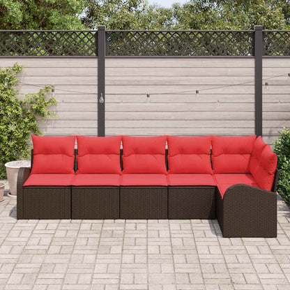 Set Divano da Giardino 6 pcs Marrone e Rosso polyrattan | homemem39