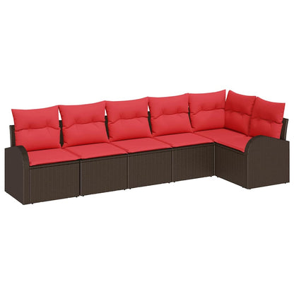 Set Divano da Giardino 6 pcs Marrone e Rosso polyrattan | homemem39