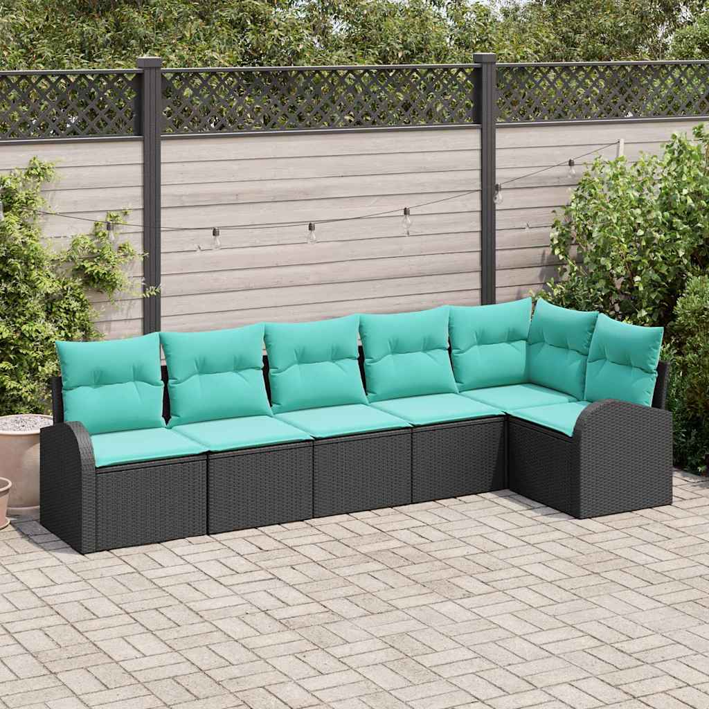 Set Divano da Giardino 6 pcs Nero e Turchese polyrattan | homemem39