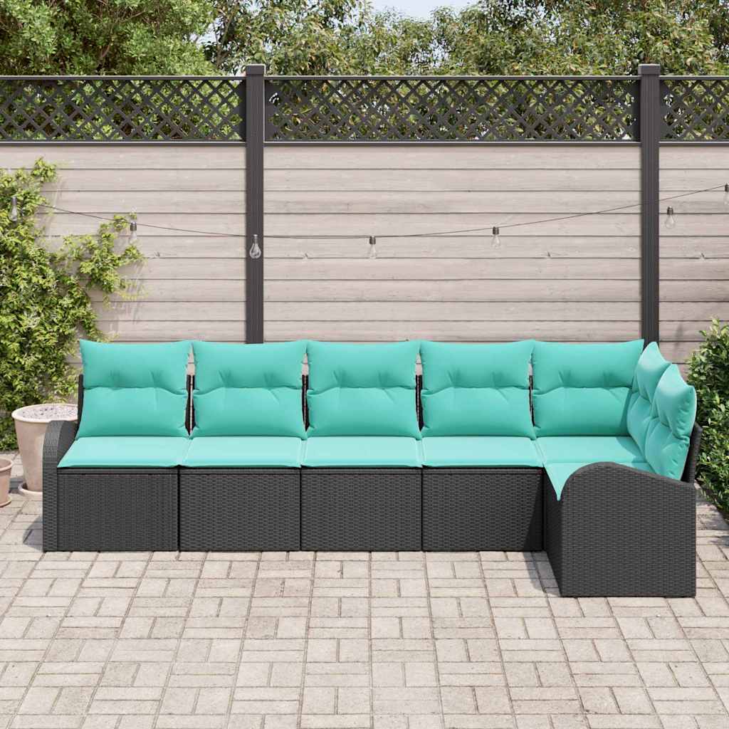 Set Divano da Giardino 6 pcs Nero e Turchese polyrattan | homemem39