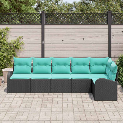 Set Divano da Giardino 6 pcs Nero e Turchese polyrattan | homemem39