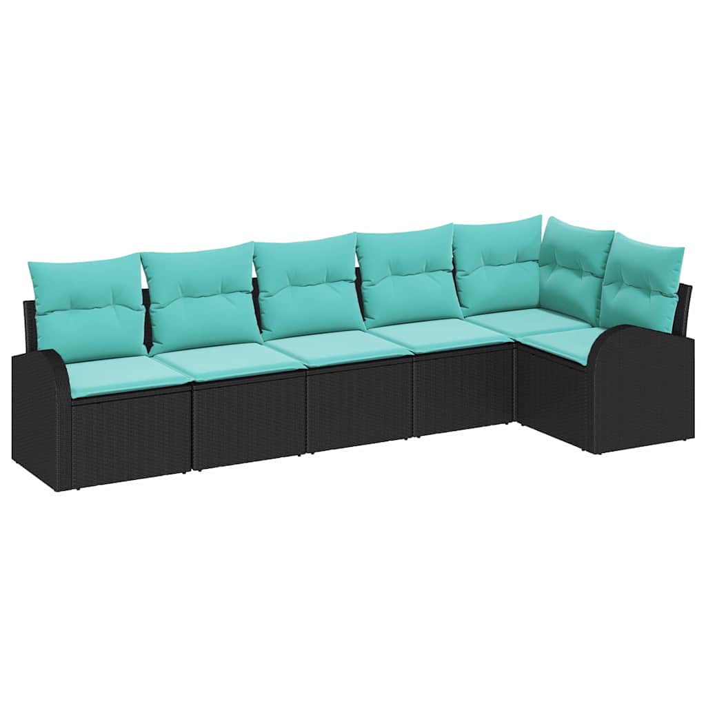 Set Divano da Giardino 6 pcs Nero e Turchese polyrattan | homemem39