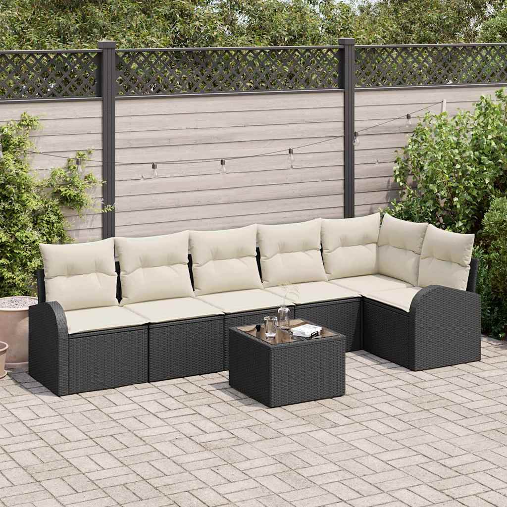 Set Divano da Giardino 7 pcs Nero e Bianco polyrattan | homemem39