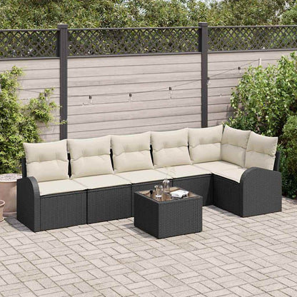 Set Divano da Giardino 7 pcs Nero e Bianco polyrattan | homemem39