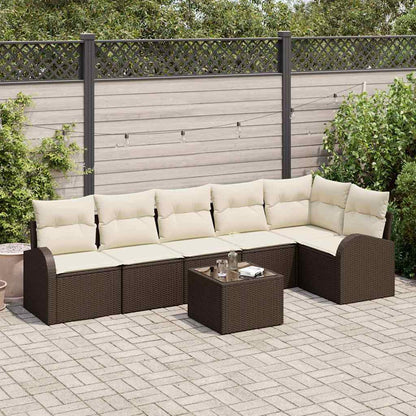 Set Divano da Giardino 7 pcs Marrone e bianco polyrattan