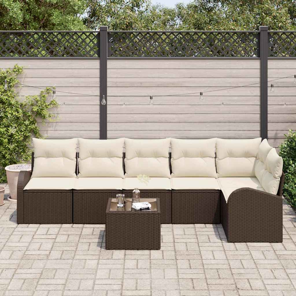 Set Divano da Giardino 7 pcs Marrone e bianco polyrattan