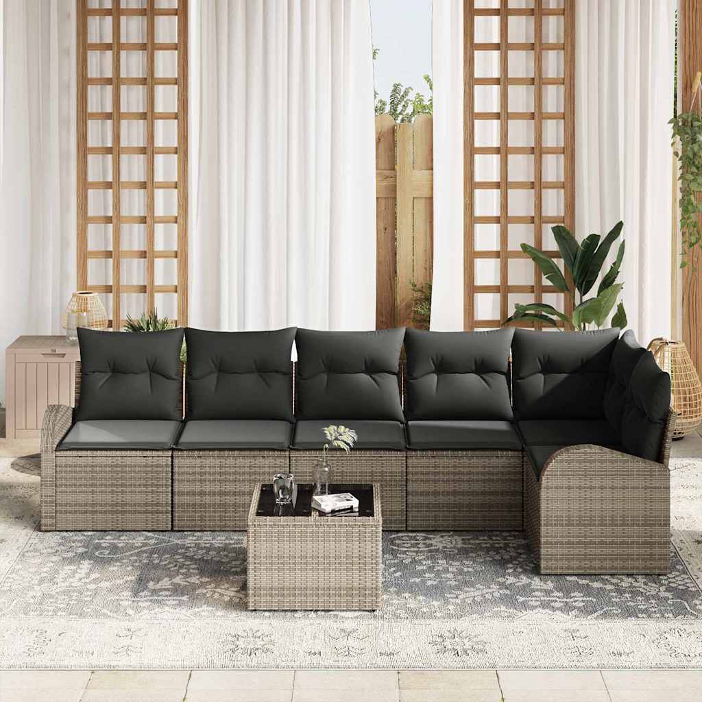 Set Divano da Giardino con cuscino 7 pcs Grigio polyrattan | homemem39