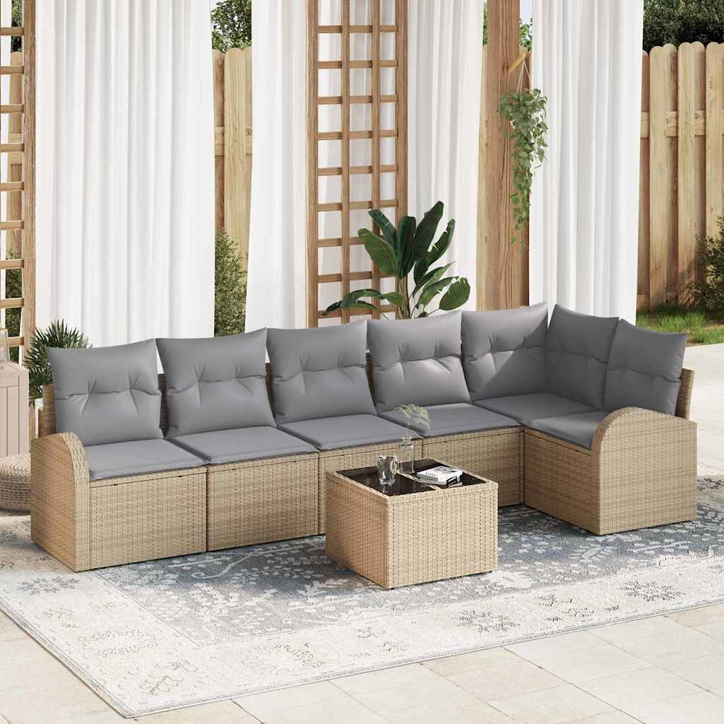 Set Divano da Giardino 7 pcs Beige e grigio chiaro polyrattan | homemem39